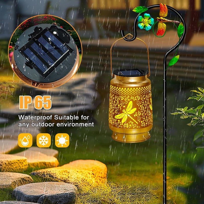 EDOF 2 Pack Solar Lanterns Outdoor Decor Waterproof Dragonfly Gifts for Women Men,Metal Outdoor Solar Lanterns Outside for Garden,Yard,Patio,Lawn - Image 5